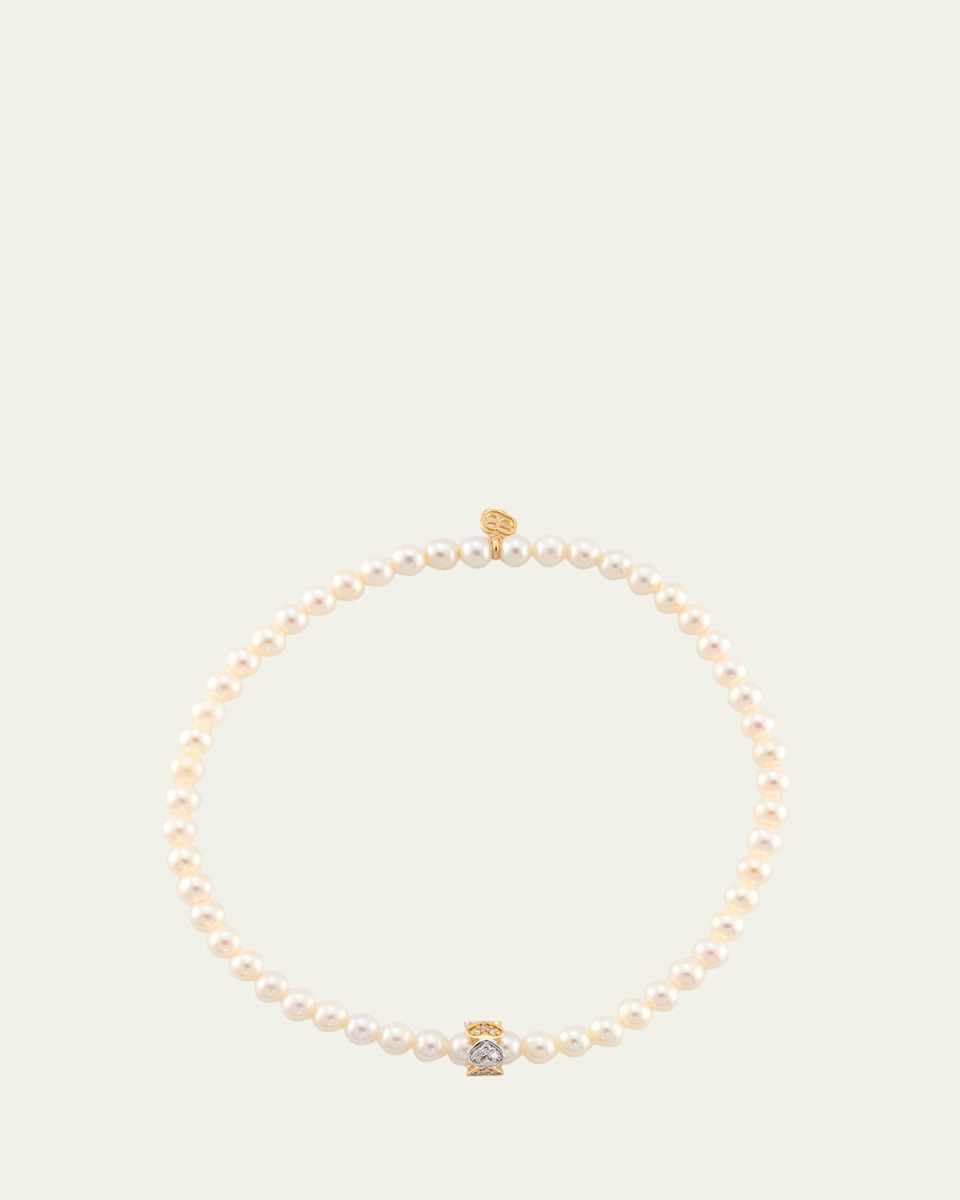 Freshwater Pearl Bead Bracelet with Eternity Heart Rondelle